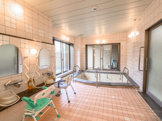 バリアフリーの清潔な浴室