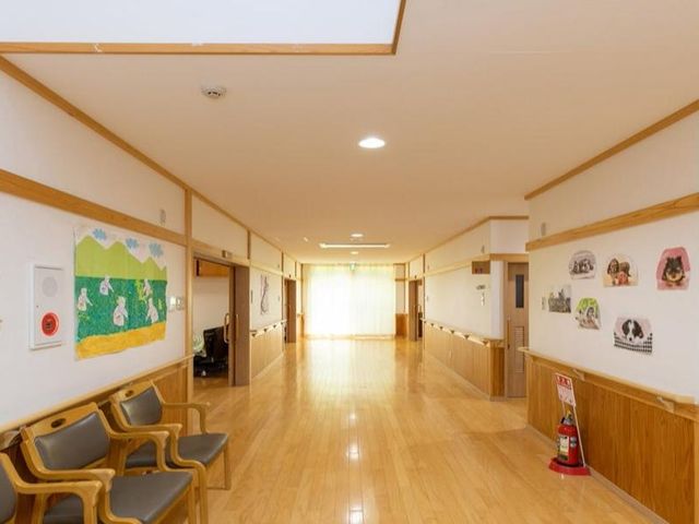 明るい廊下 廊下 自然光が差し込む明るい廊下です。壁には色とりどりの装飾が施され、和やかな雰囲気があります。