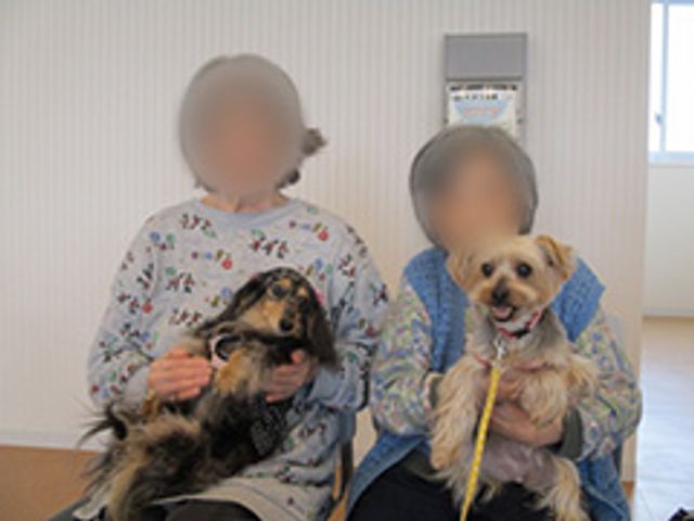 犬と一緒の笑顔の部屋 居室 明るい居室で、犬と一緒にリラックスした笑顔があふれています。楽しい時間を過ごせます。