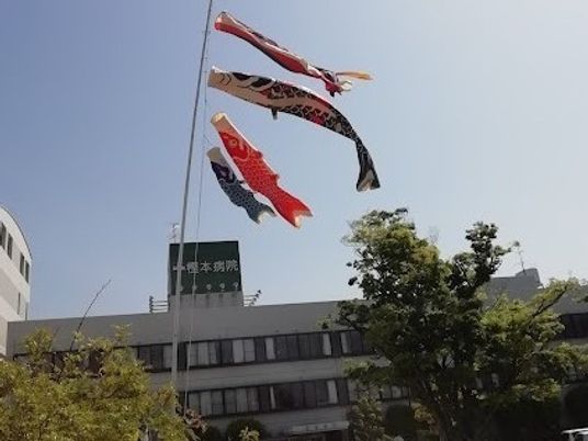 鯉のぼりが泳ぐ外観  