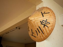 笠に漢字のある装飾品