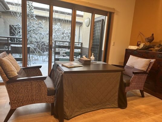 雪景色が見えるリビング