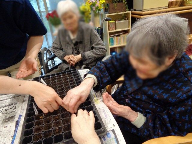 共同のアクティビティ ラウンジ 明るいラウンジで、入居者の方々が共同で活動を楽しんでおられます。柔らかい光が自然に入ります。