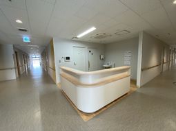 清潔感のある廊下とフロント