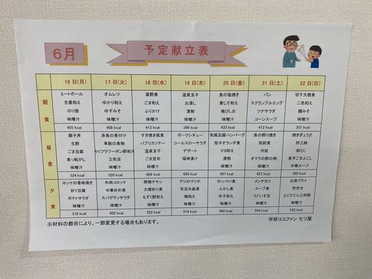 掲示されている献立表