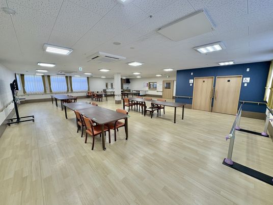 広い食堂の室内  