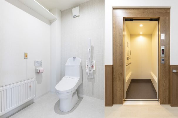 安全に配慮したトイレとエレベーター