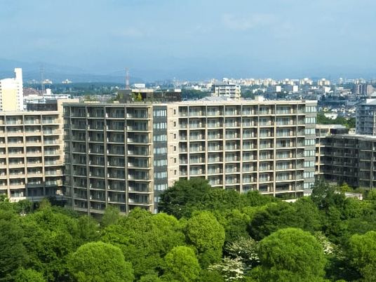 建物外観と緑の景色  