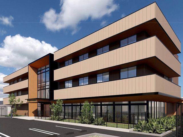 モダンな外観 外観 清潔感のある新しい建物で働く職員を募集しています。快適な労働環境で、充実した介護のキャリアを築きませんか。