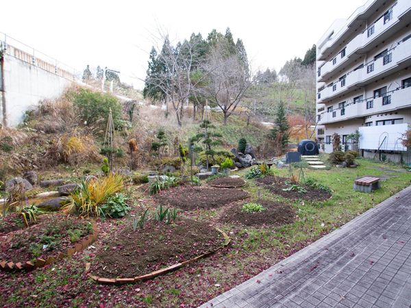 緑豊かな中庭の景観