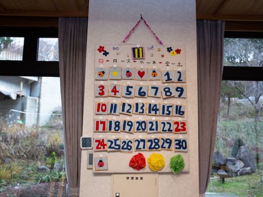 カレンダーと温度計の掲示物
