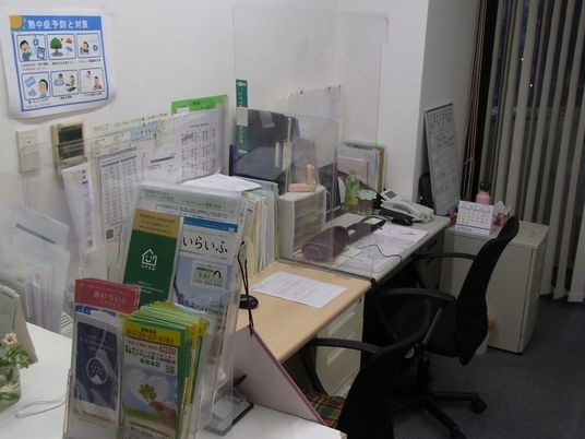 受付のデスクまわり  