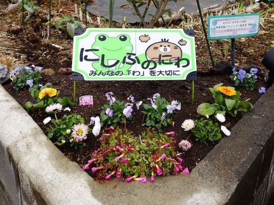 花壇と案内板の庭  
