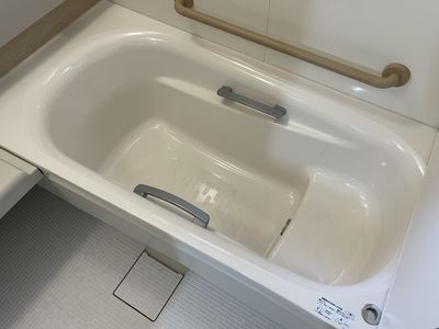 手すり付きの清潔な浴室