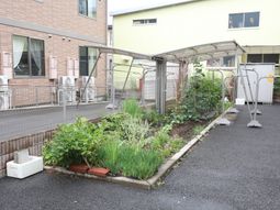 建物と緑の中庭
