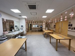 桜飾りが美しい室内