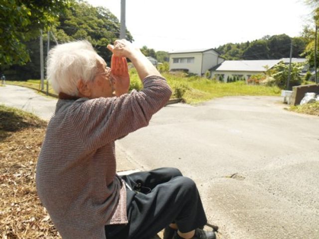 高齢者の外出風景 周辺環境 日差しを浴びながら、自然の中で穏やかに過ごす高齢者の姿。安らぎと自由を感じられる環境があります。