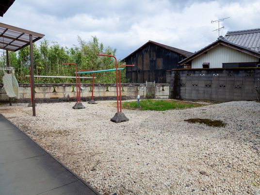 広々とした砂利の庭