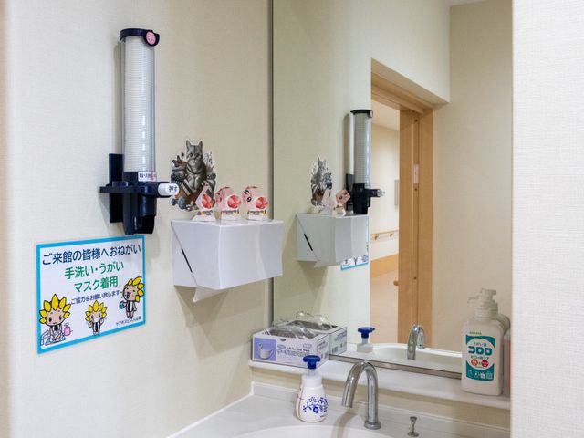 手洗い場の洗面台 洗面台 手洗い場には衛生用品が整い、毎日の利用が快適です。広々とした空間が特徴です。