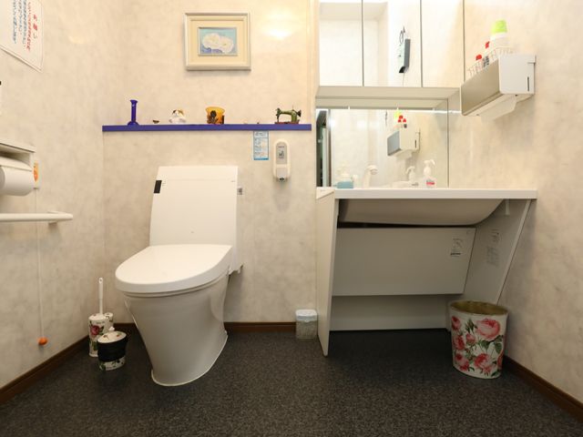 清潔なトイレ空間 お手洗い ゆったりとしたスペースが確保された、清潔感のあふれるトイレです。必要な物が手の届く場所にあり、使いやすさを考えた作りになっています。