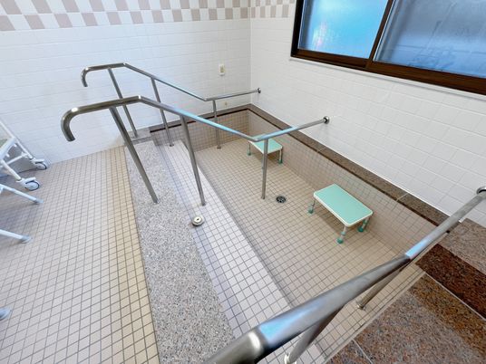 手すりとタイルの浴室