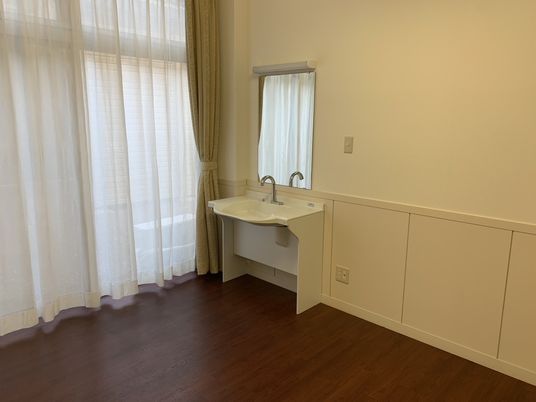 明るい洗面台の居室