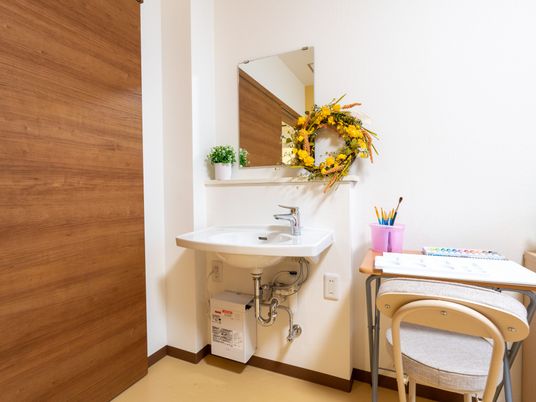 明るい洗面台の居室
