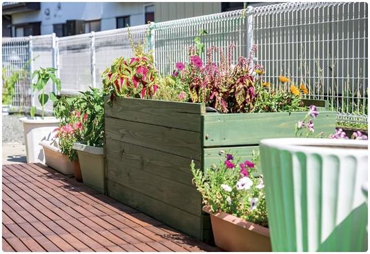 色鮮やかな花壇の庭