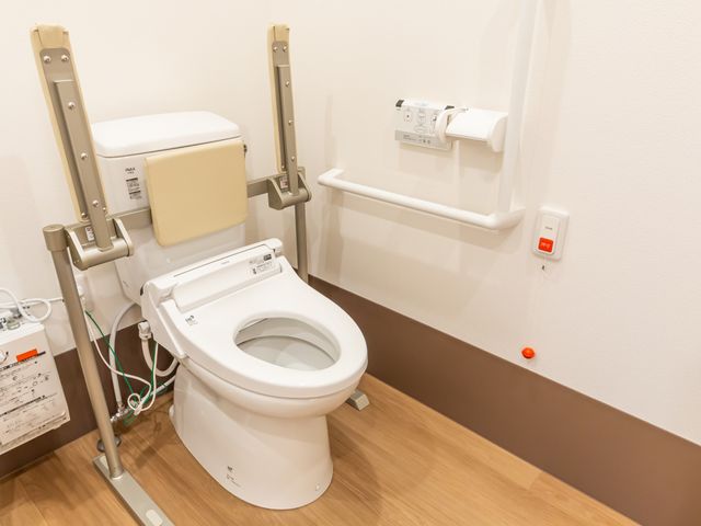 機能的なトイレ設備 トイレ 手すりが設置された安全設計のトイレです。安心して利用できます。