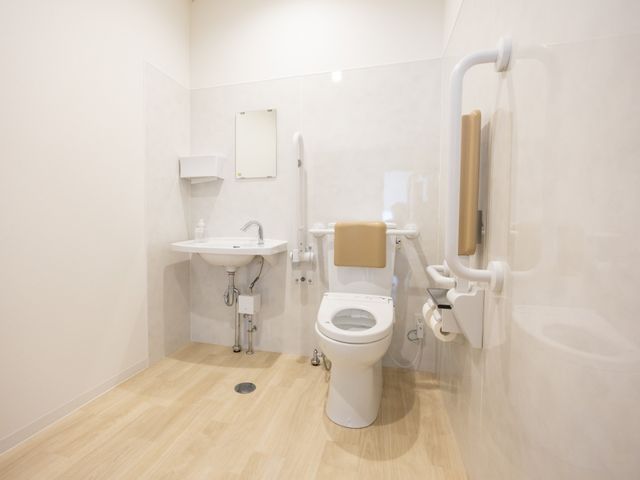 快適な空間のトイレ トイレ 手すりが設置された安心のトイレです。くつろぎやすく、掃除も簡単なデザインになっています。