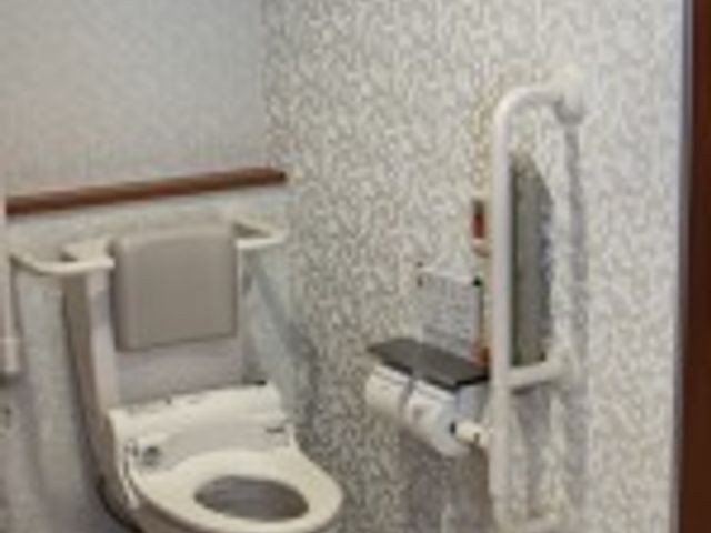 安全な設備のトイレ トイレ 手すりが付いたトイレで、使いやすさを重視した設計です。快適さと安心感を提供しています。