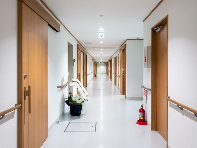 光が差し込む廊下 廊下 明るい自然光が差し込む廊下です。手すりが設置されており、安全に移動できます。