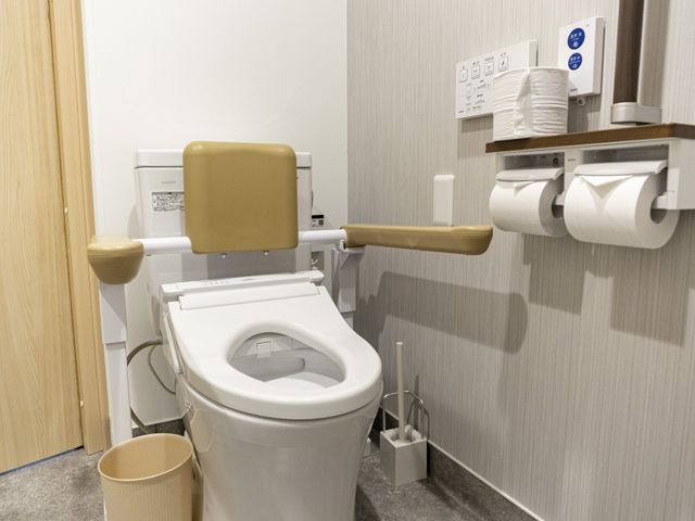 しっかりとした安全装備が整ったトイレ トイレ 安全に配慮されたトイレで、快適な環境が整っています。手すりがあり、安心して利用できます。