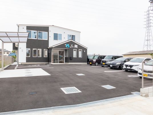 広々とした駐車場の外観