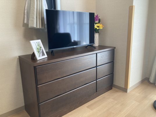 テレビと花がある部屋
