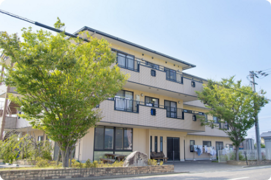 緑に囲まれた建物外観
