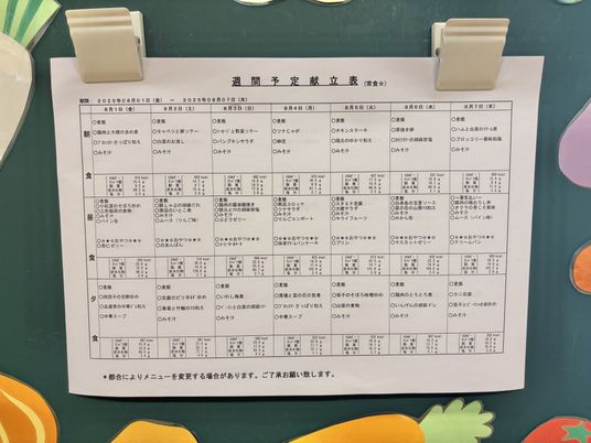 週間計画表の掲示物