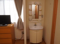 清潔な洗面台とテレビ
