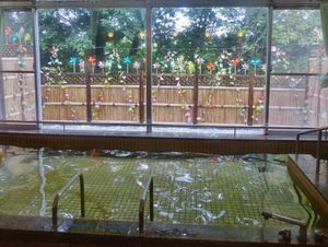 中庭を望む浴室  