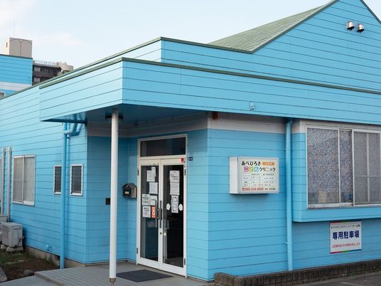 青い建物の外観  