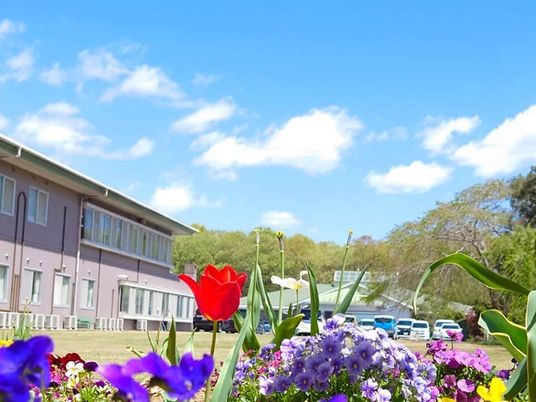 花壇と建物の外観  