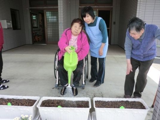 植物の世話をする高齢者
