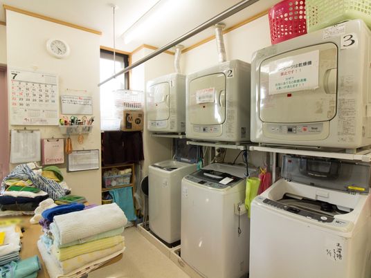 洗濯機と備品のある空間