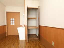 洋室のクローゼットと洗面台