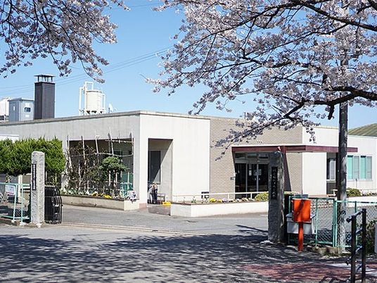 桜に囲まれた建物外観  