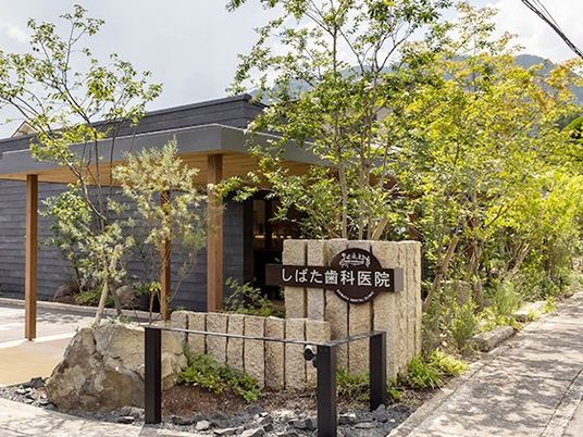 木々に囲まれた外観  