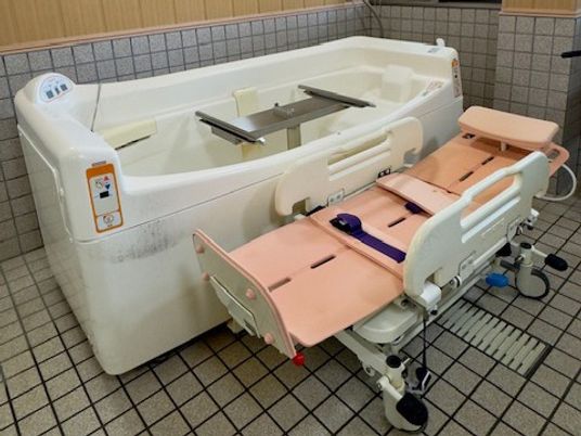 浴槽と入浴用車いすの浴室  