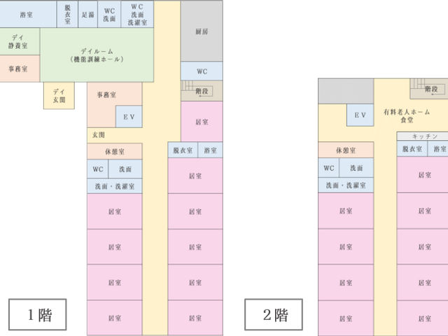 快適な居室の配置図 居室 各居室はプライベートを重視し、機能的な空間設計がされておりますので、心地よい日々をお過ごしいただけます。