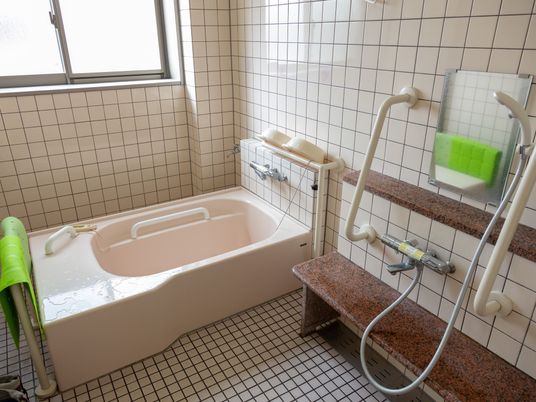 手すり付き清潔な浴室