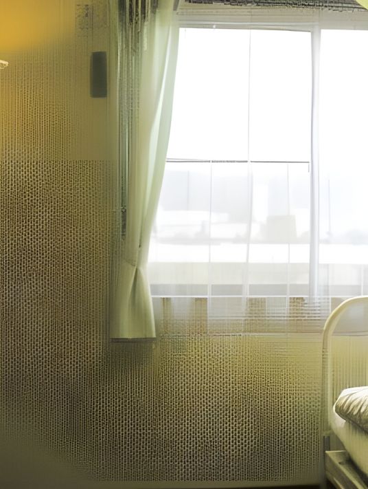 明るい居室のベッドと窓